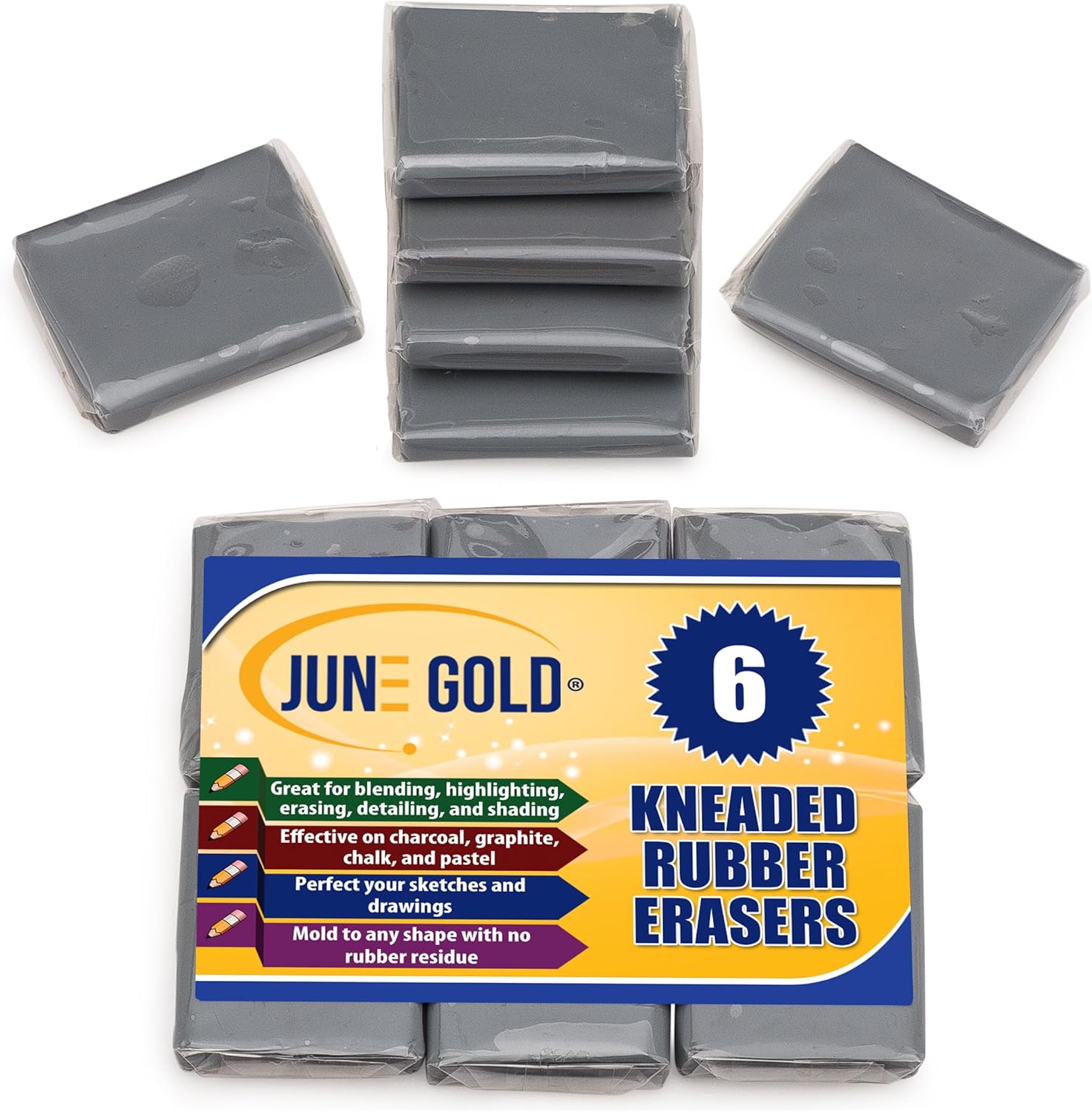 Rubber Eraser Kneaded - 6 Pack Kneaded Erasers for Blending,
