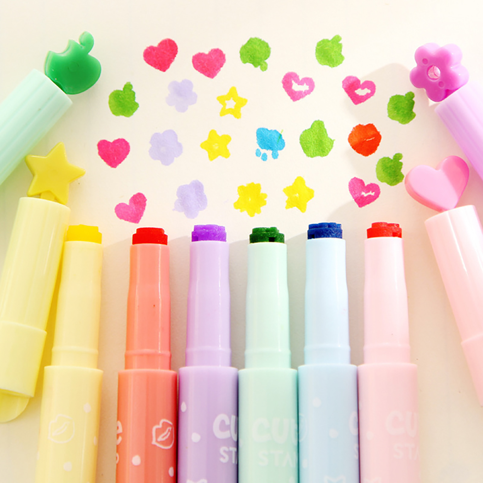 Highlighter Set Pastel - Fluorescent Cute Stamp Marker Pen Multifunctional