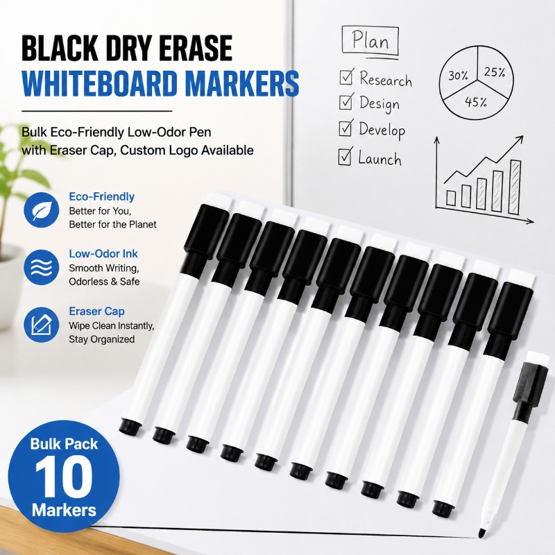 Whiteboard Marker Set - Black Erasable Whiteboard Marker Eco Water