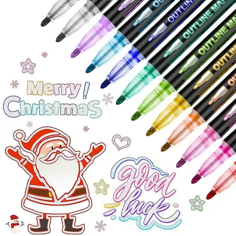 Highlighter Set Pastel - Double Line Outline Art Pen Marker
