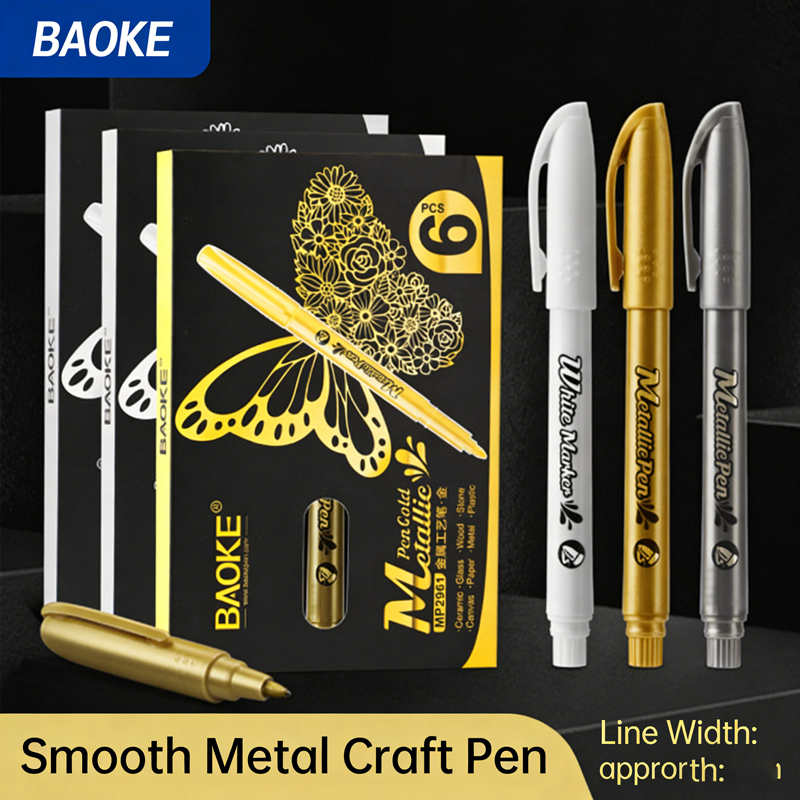Whiteboard Marker Set - 6Pcs/Set Metallic Marker Pens, Gold Silver