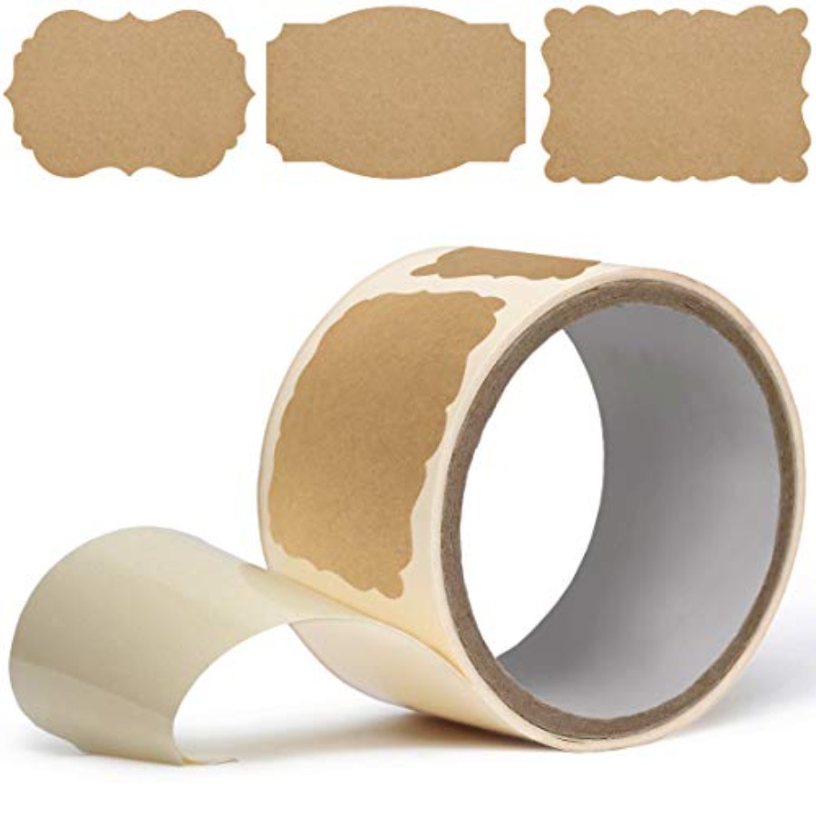 Sticker Label Roll - Scalloped Kraft Paper Labels Brown Stickers