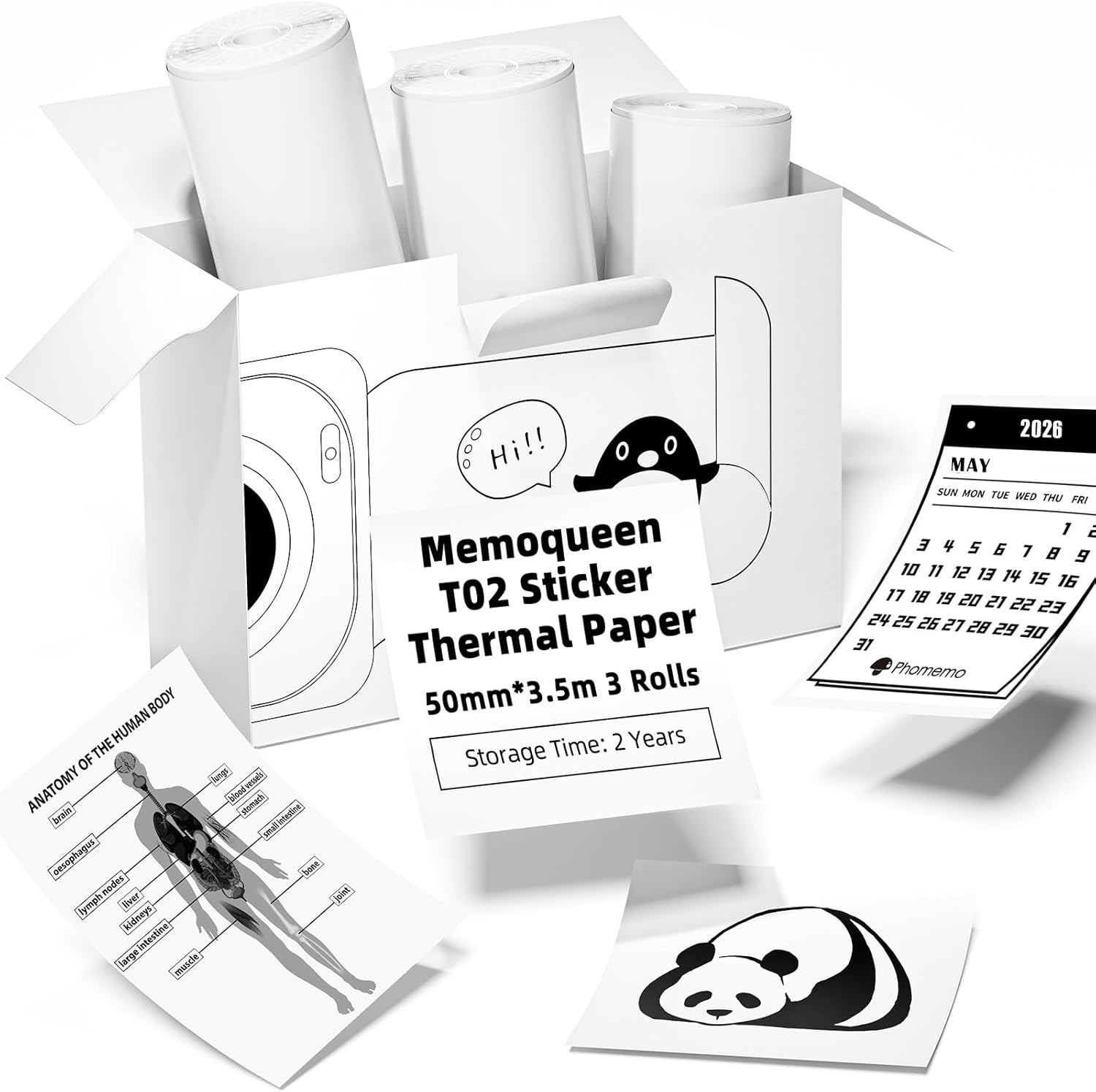 Sticker Label Roll - Thermal Sticker Paper, 50mmx3.5m Rolls for