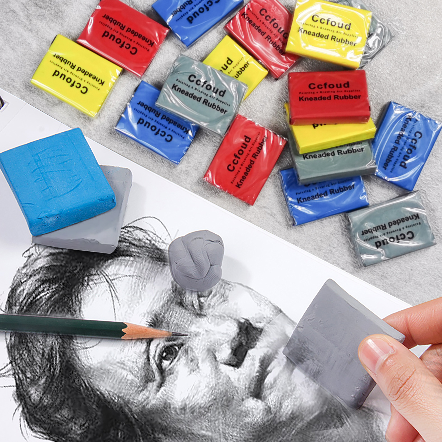 Rubber Eraser Kneaded - Kneaded Rubber Erasers, Colored, 4/27 Pack