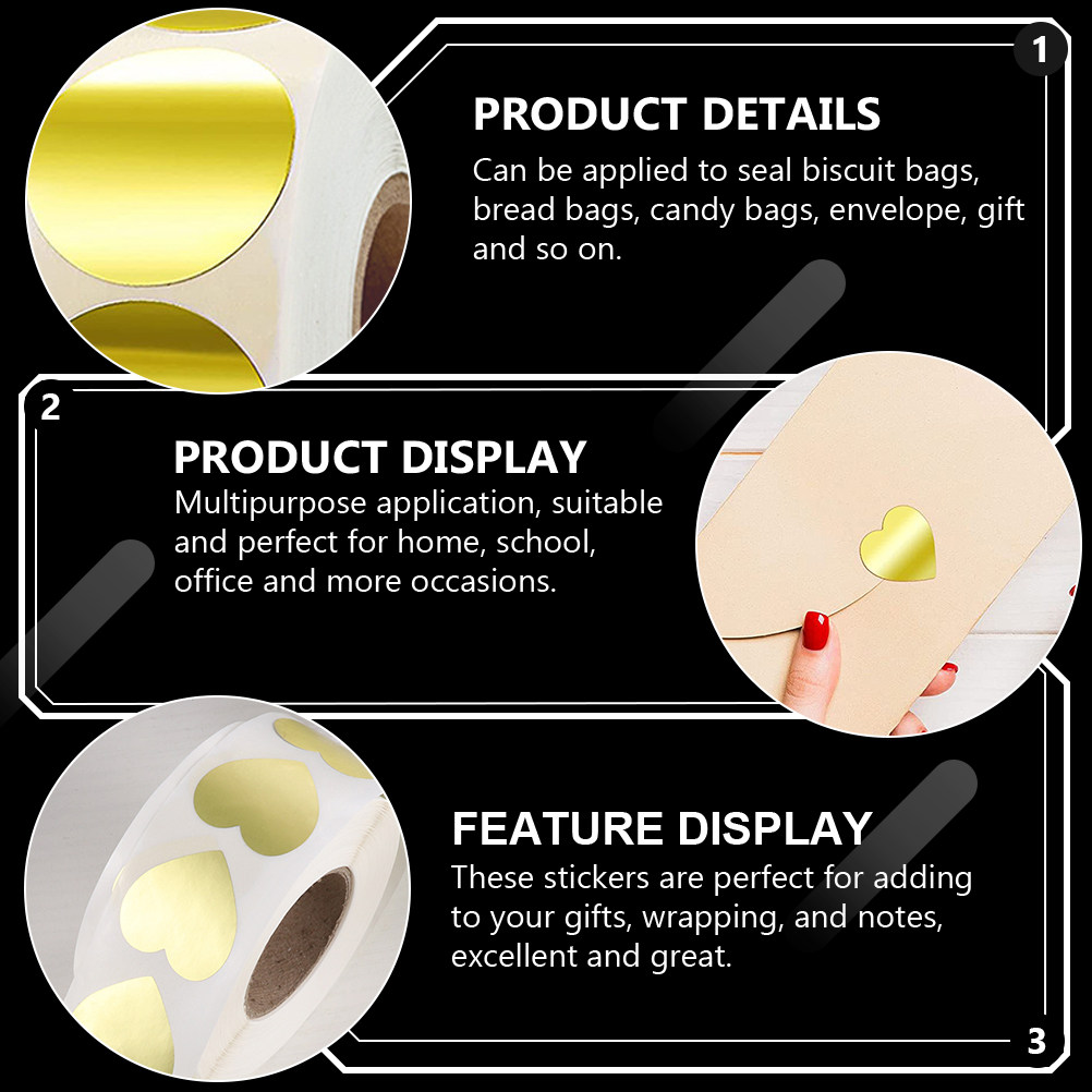 Sticker Label Roll - 2 Rolls Heart-Shaped Round Sealing Stickers