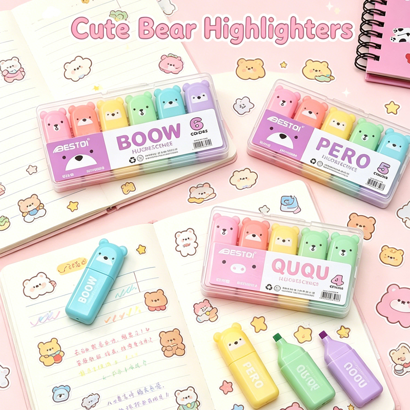 4/6/12 Pcs Kawaii Bear Highlig – Highlighter Set Pastel Bewertung und Preis